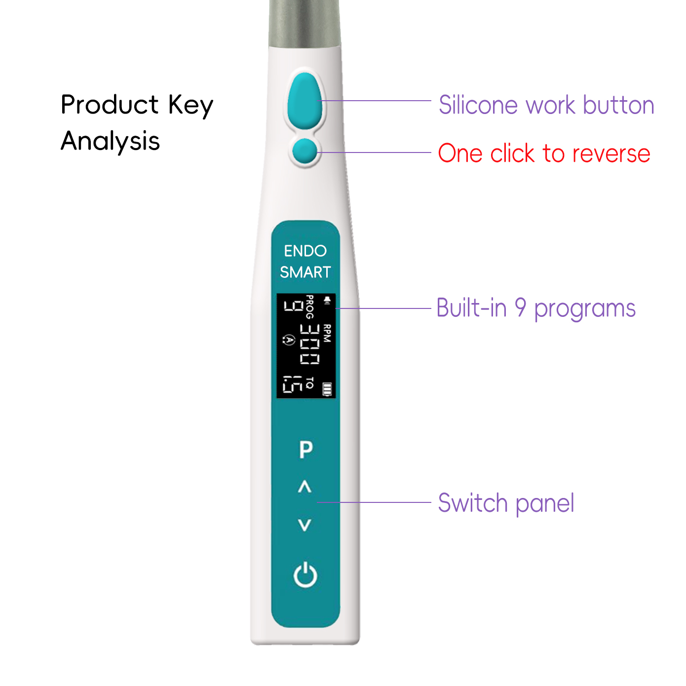 3 Color Wireless Dental EndoMotor with 16:1 Standard Contra Angle LED Light - Image 3